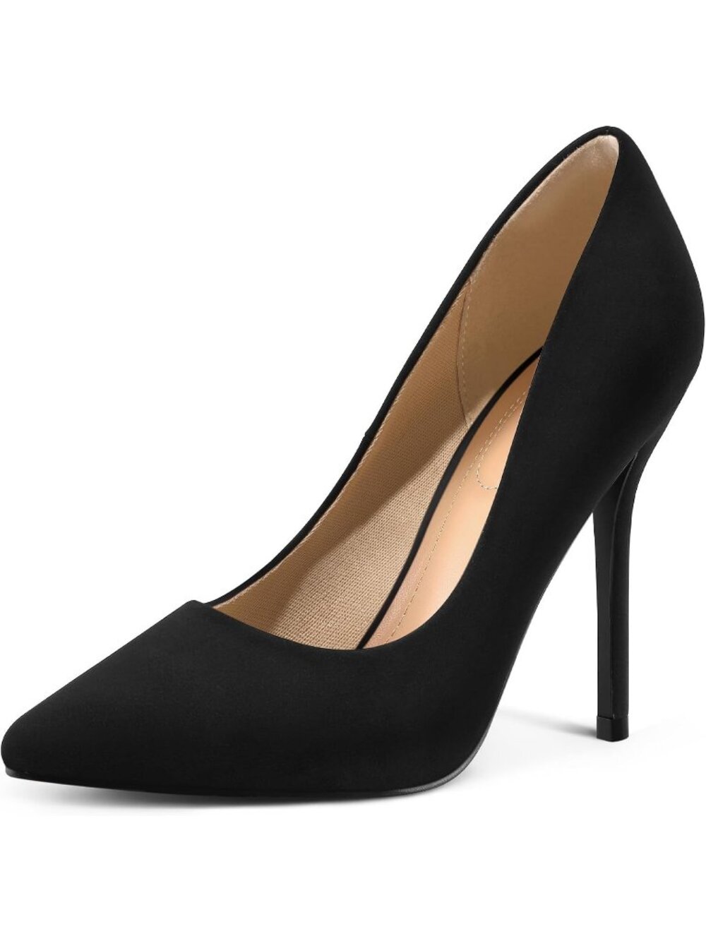 Women's Black Nubuck Pull On Pumps Closed Pointed Toe Stiletto 4IN Heels Shoes